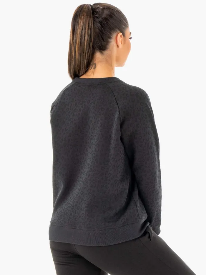 Adapt Boyfriend Sweater 8211 Black Leopard Women Ryderwear Jackets and Sweaters