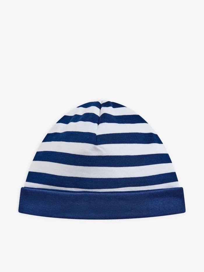 Agns B Accessories Children Blue And White Cotton Jersey 1212 Striped Reversible Hat