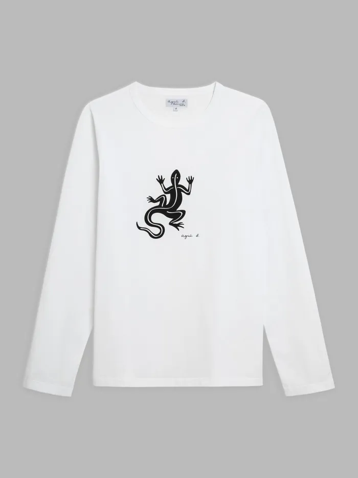 Agns B Artist039s Collection Men White Long Sleeves Coulos Lizard Tshirt