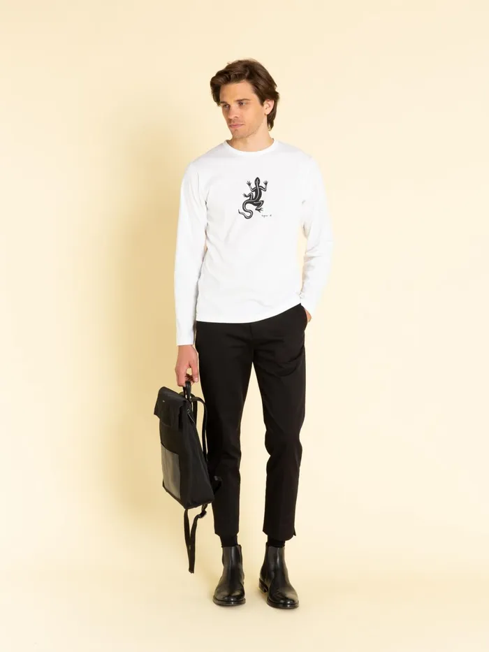 Agns B Artist039s Collection Men White Long Sleeves Coulos Lizard Tshirt