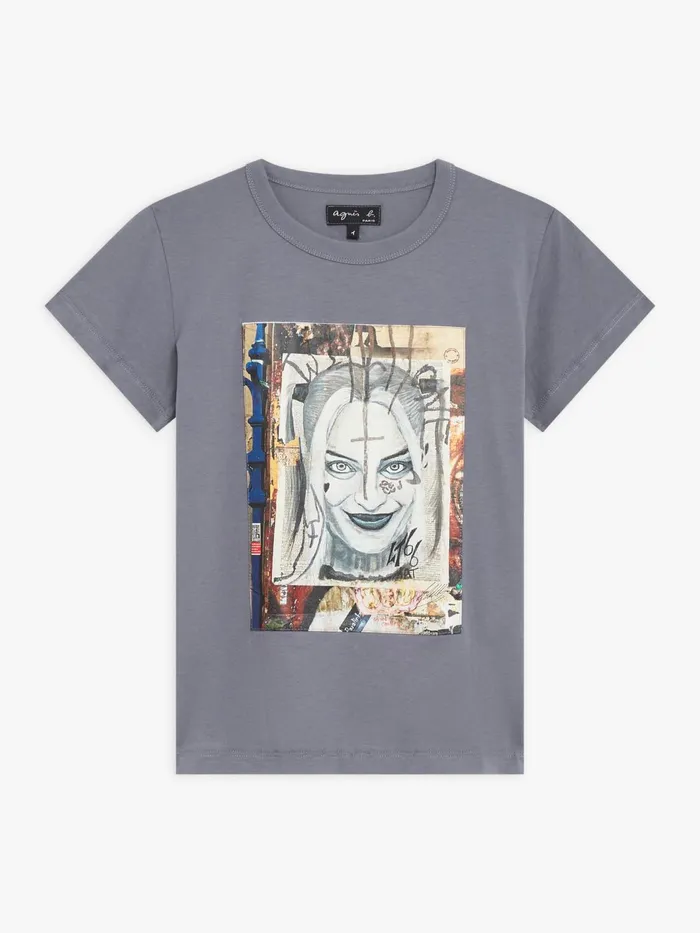 Agns B Artist039s Collection Women Grey Cotton Jersey Screenprinted Brando Tshirt Agns B Artist039s Collection Women Grey Cotton Jersey Screenprinted Brando Tshirt