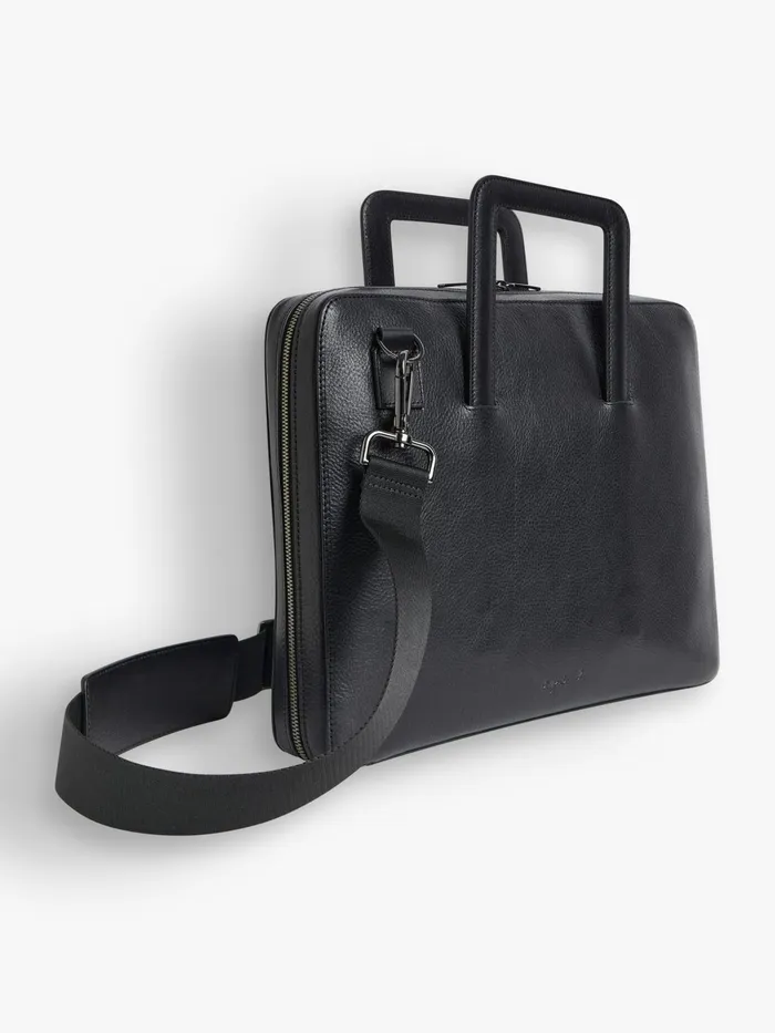 Agns B Bags Men Black Leather Scott Laptop Bag