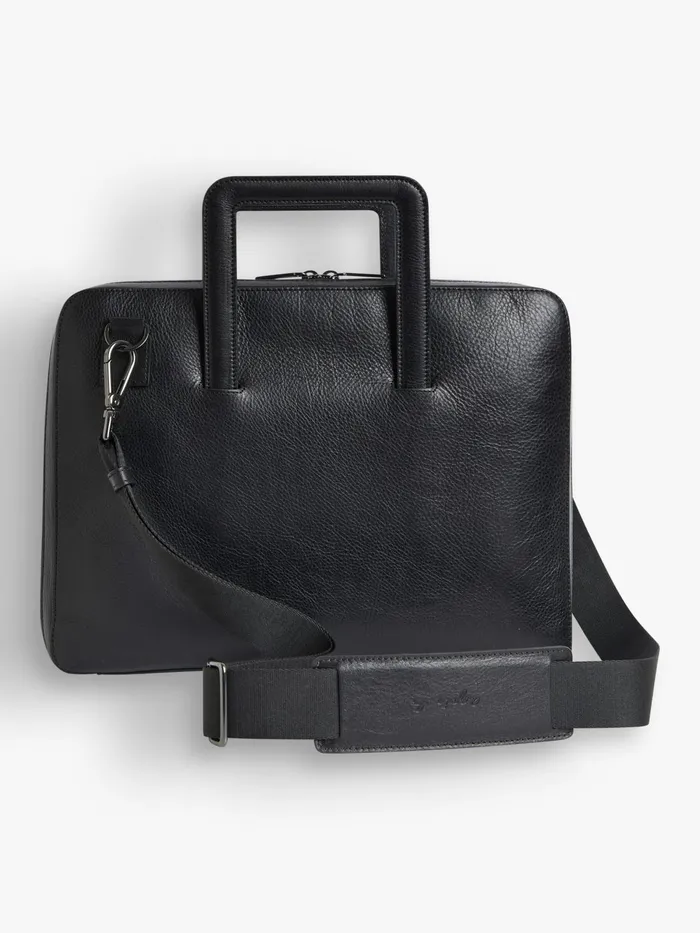 Agns B Bags Men Black Leather Scott Laptop Bag