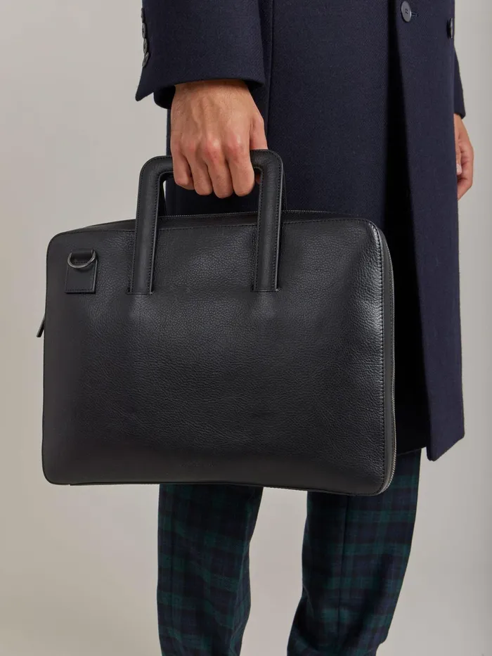 Agns B Bags Men Black Leather Scott Laptop Bag