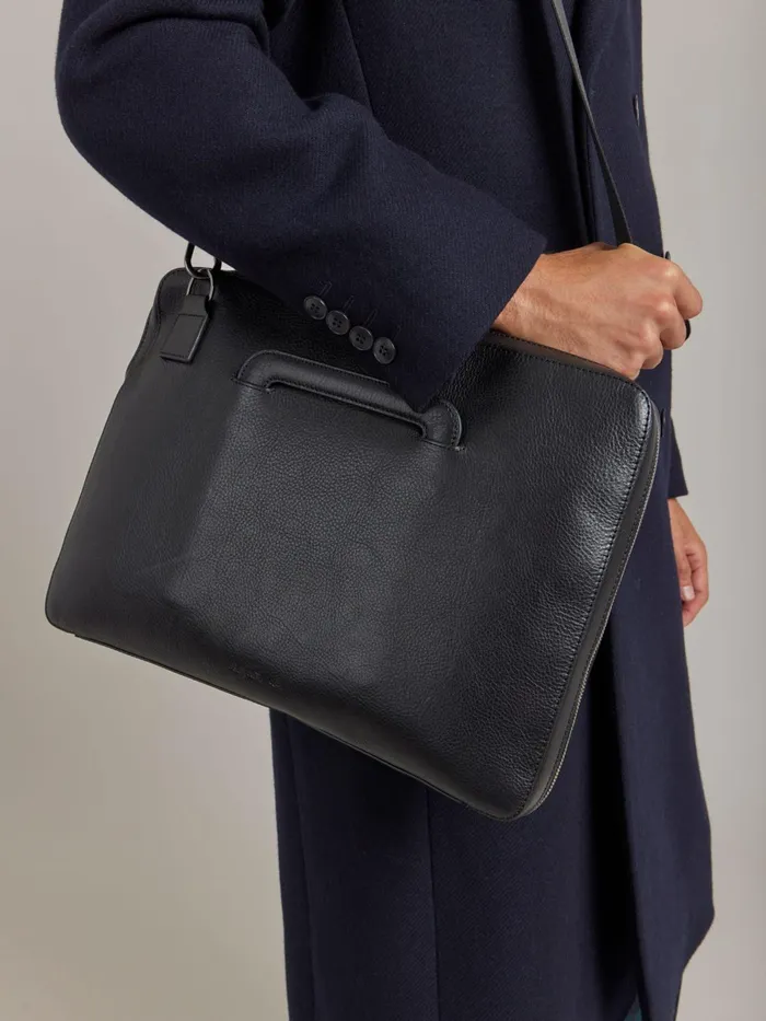 Agns B Bags Men Black Leather Scott Laptop Bag