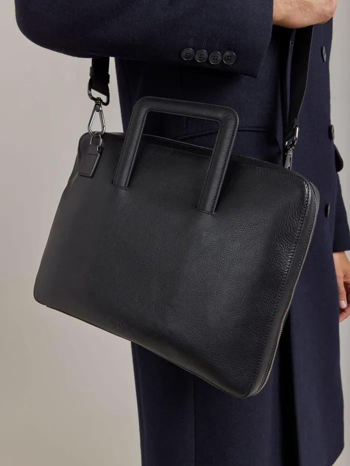 Agns B Bags Men Black Leather Scott Laptop Bag