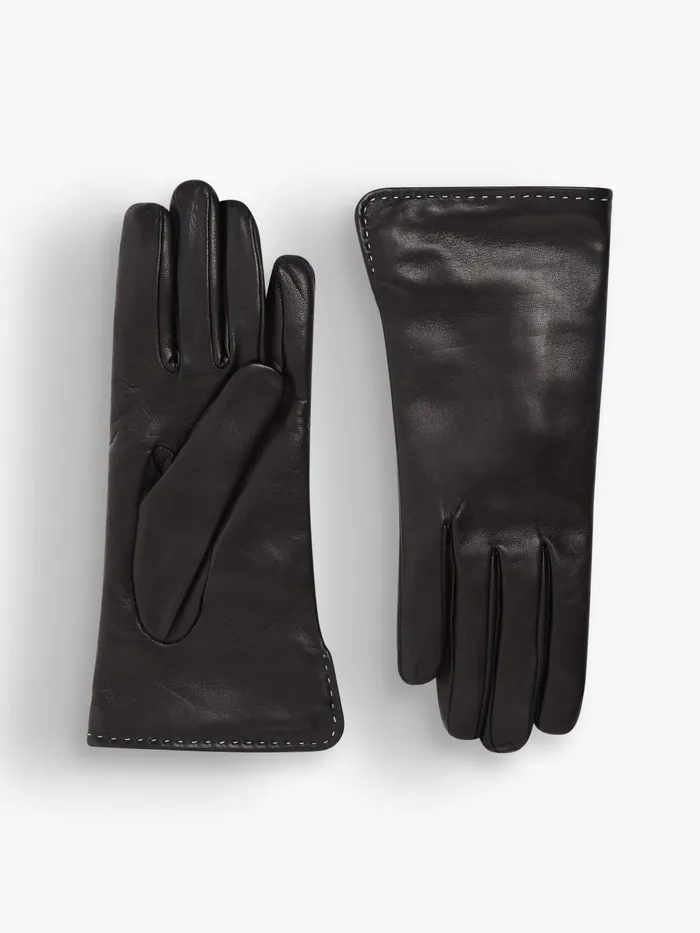 Agns B Beanies and Gloves Women Black Leather Dorothe Gloves