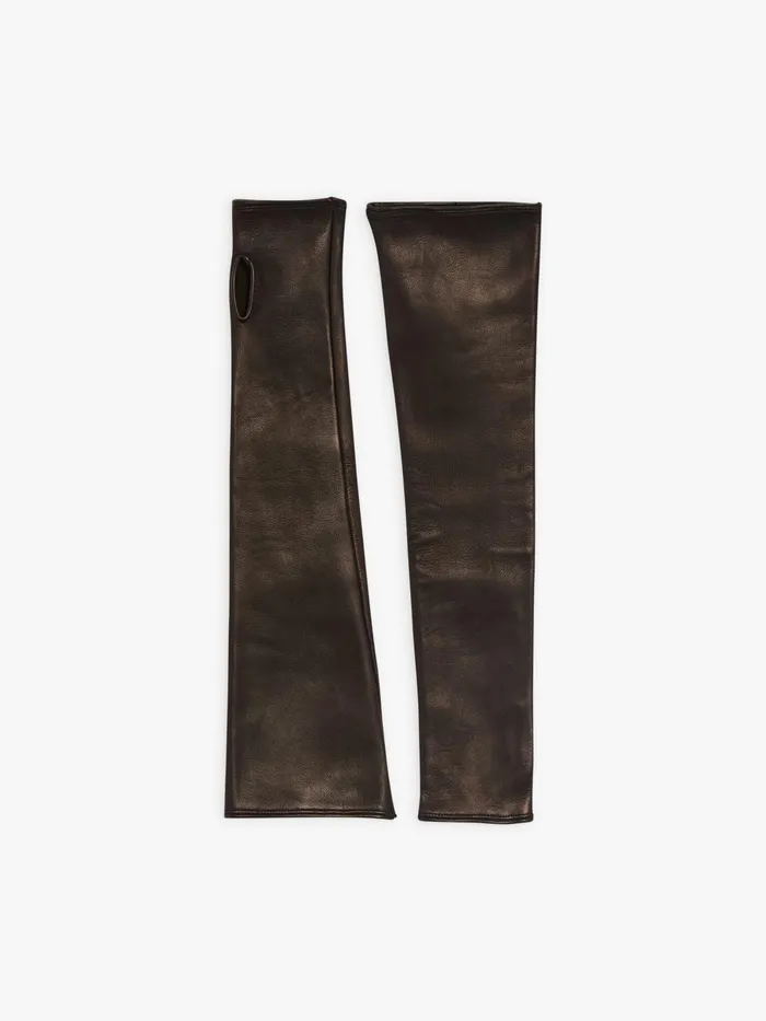 Agns B Beanies and Gloves Women Black Plonge Lambskin Long Leather Gloves