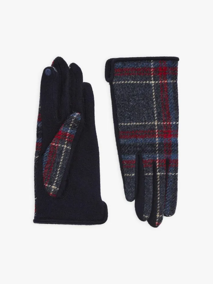 Agns B Beanies and Gloves Women Blue Wool Tartan Gloves