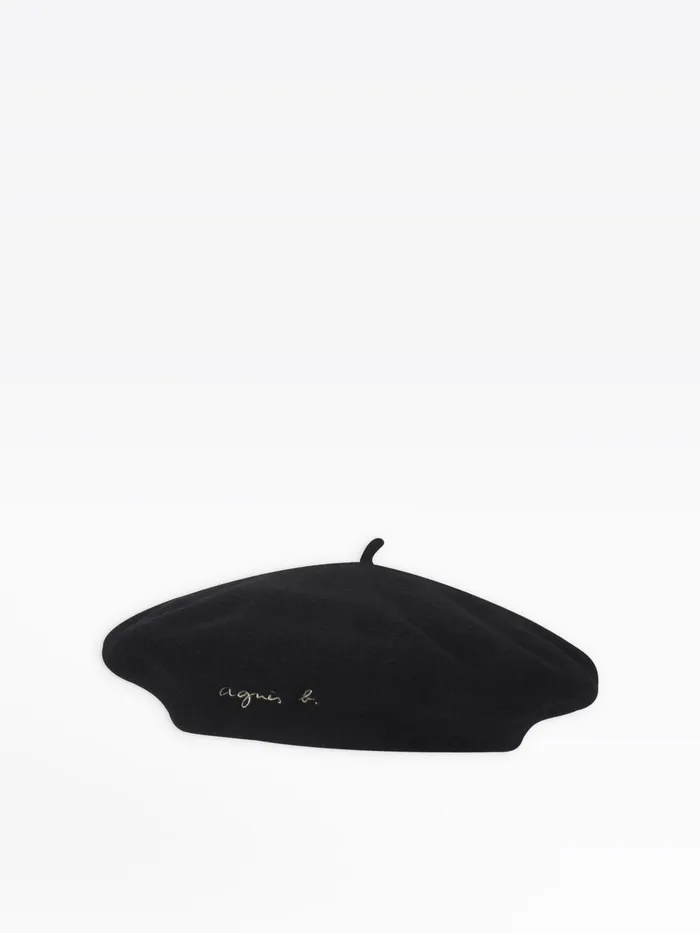 Agns B Caps and Hats WomenMen Black Merino Wool Beret With Logo