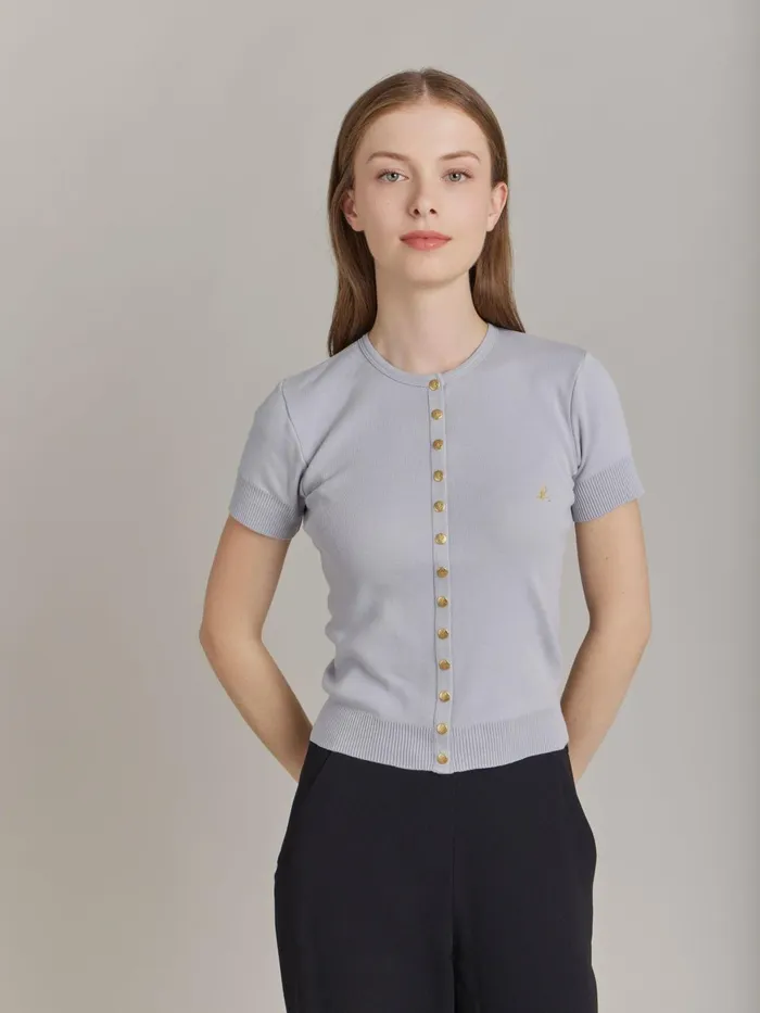 Agns B Cardigans Women Grey Swing Shortsleeve Cotton Snap Cardigan
