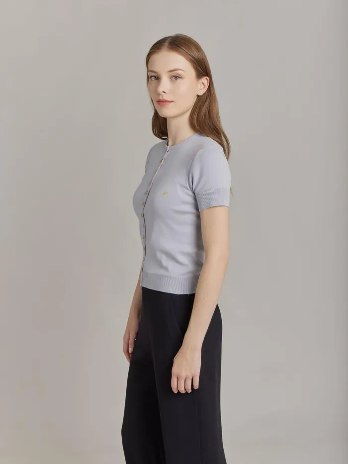Agns B Cardigans Women Grey Swing Shortsleeve Cotton Snap Cardigan