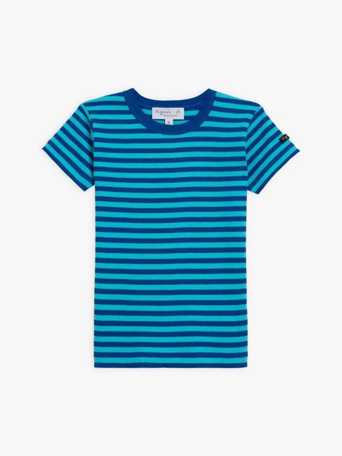 Agns B Clothing Children Blue Cotton Ribbed 88 Striped New Boogie Tshirt