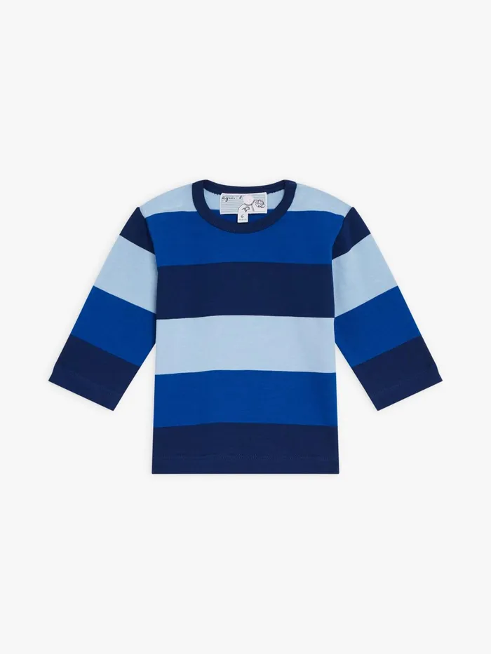 Agns B Clothing Children Blue Striped Tshirt In Cotton Jersey