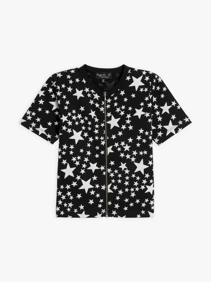 Agns B Clothing Children White Cotton Jersey 034Etoiles034 Stars Zipped Tshirt Agns B Clothing Children White Cotton Jersey 034Etoiles034 Stars Zipped Tshirt