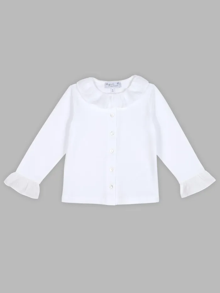 Agns B Clothing Children White Ruffled Cotton Shirt