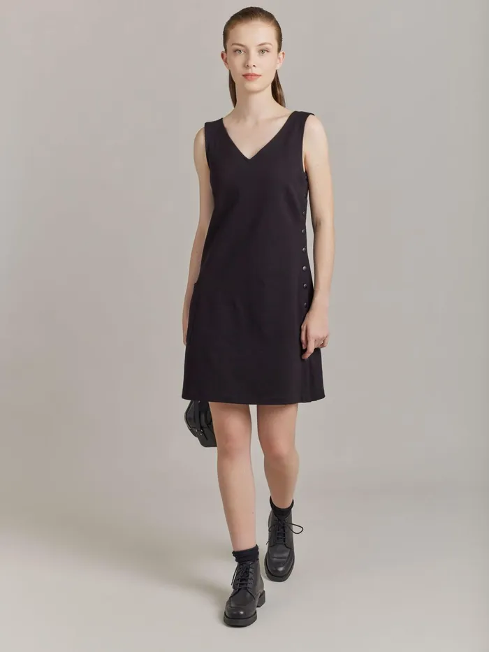Agns B Dresses Women Black Cotton Snap Dress