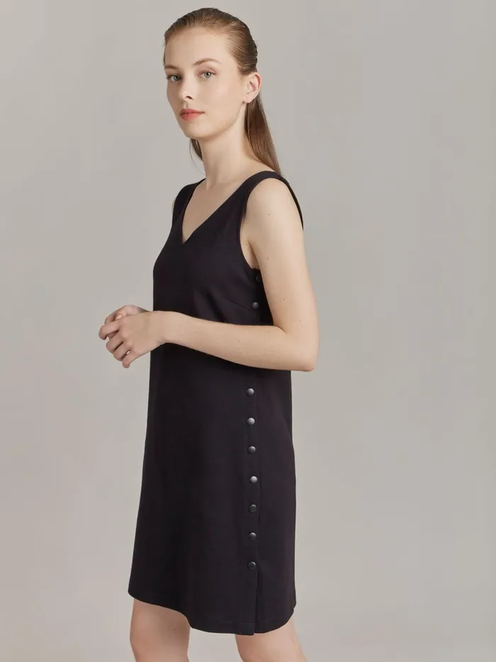 Agns B Dresses Women Black Cotton Snap Dress