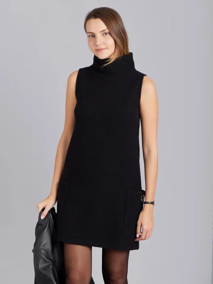 Agns B Dresses Women Black Merino Boiled Wool Maori Dress