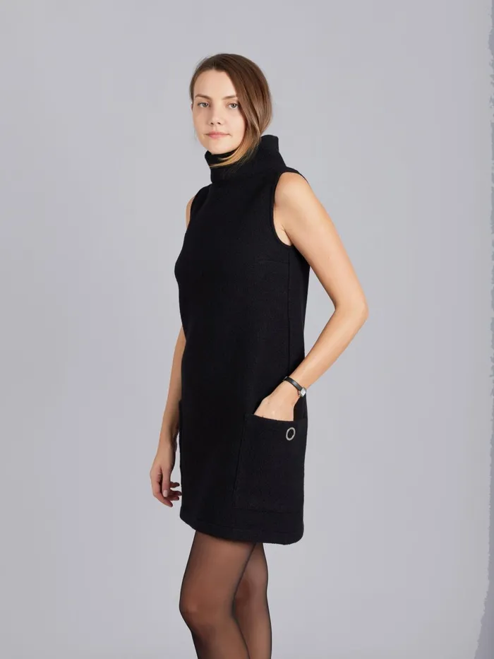 Agns B Dresses Women Black Merino Boiled Wool Maori Dress