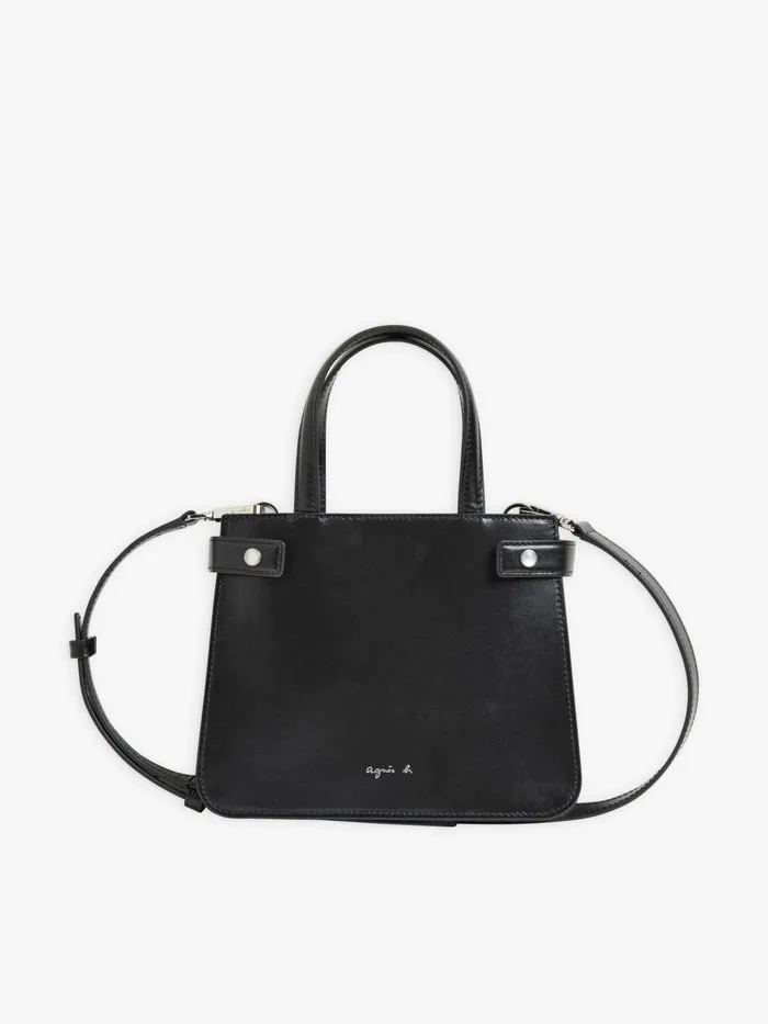 Agns B Handbags Women Black Leather Detachable Strap Bag