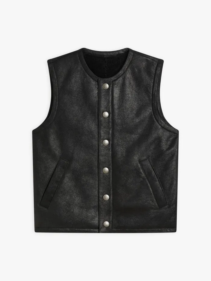 Agns B Jackets and Coats Men Black Shearling Leather Waistcoat