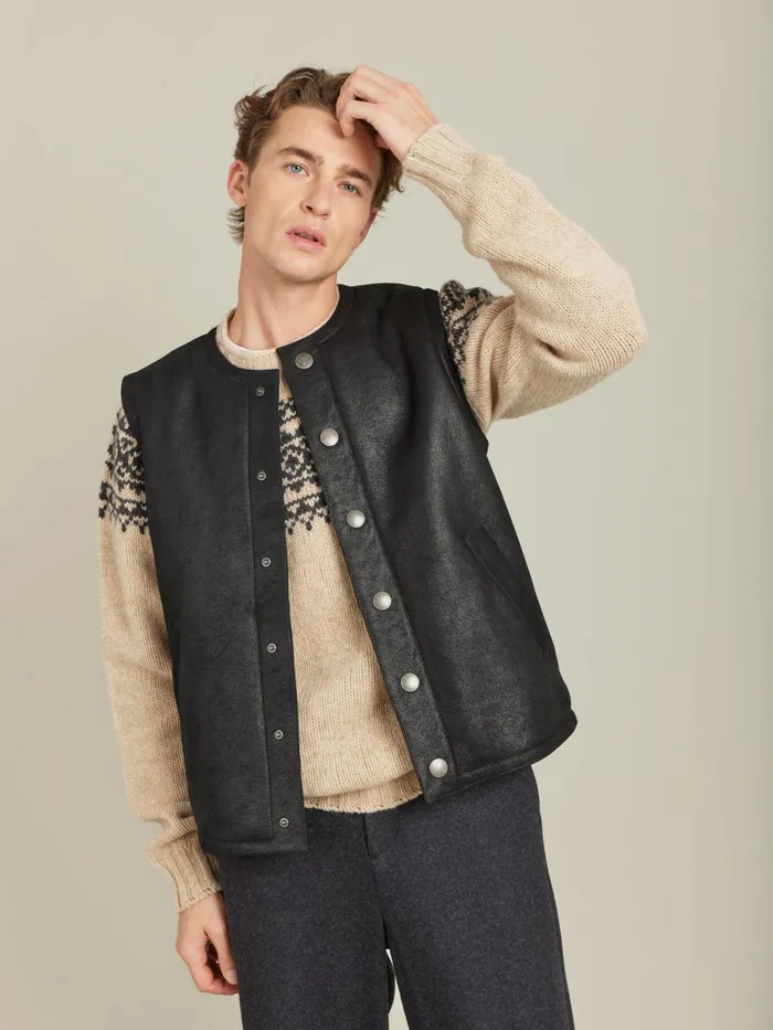 Agns B Jackets and Coats Men Black Shearling Leather Waistcoat