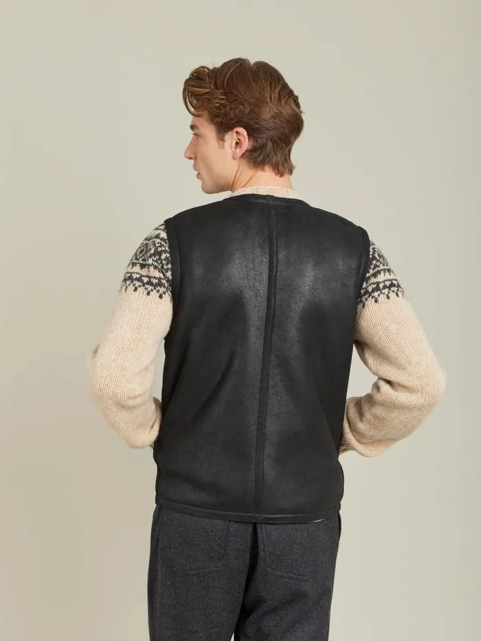 Agns B Jackets and Coats Men Black Shearling Leather Waistcoat