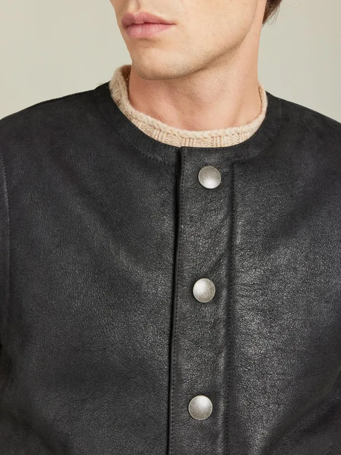 Agns B Jackets and Coats Men Black Shearling Leather Waistcoat