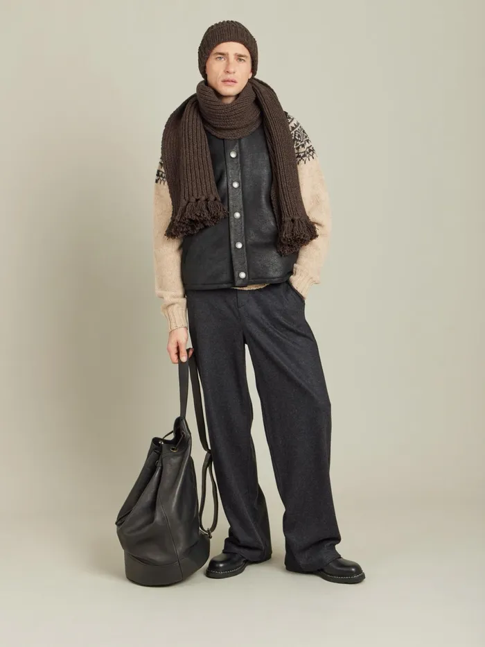 Agns B Jackets and Coats Men Black Shearling Leather Waistcoat
