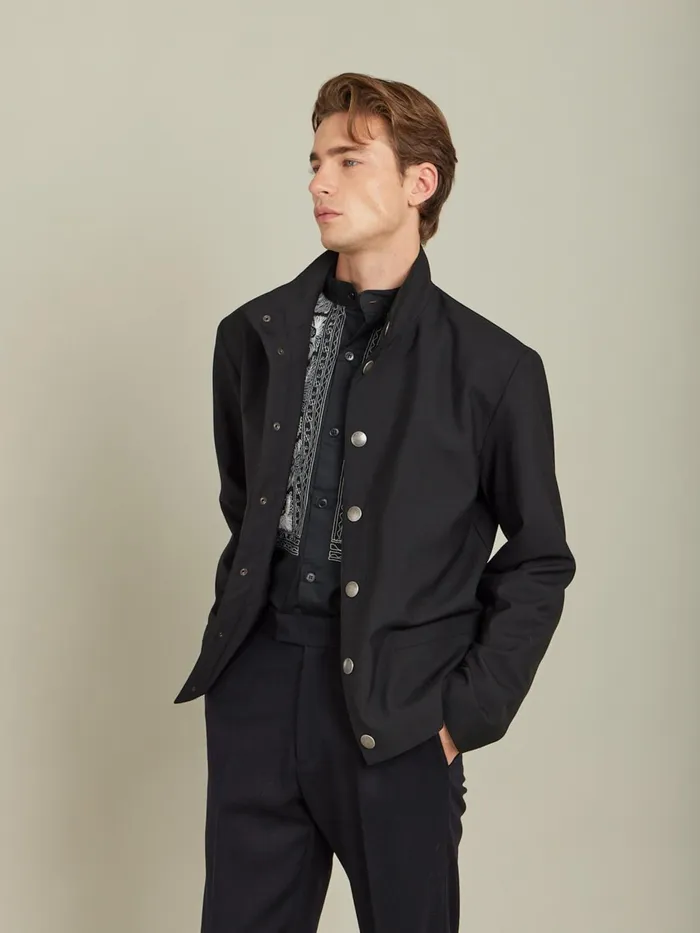 Agns B Jackets and Coats Men Black Worsted Wool Yvan Jacket