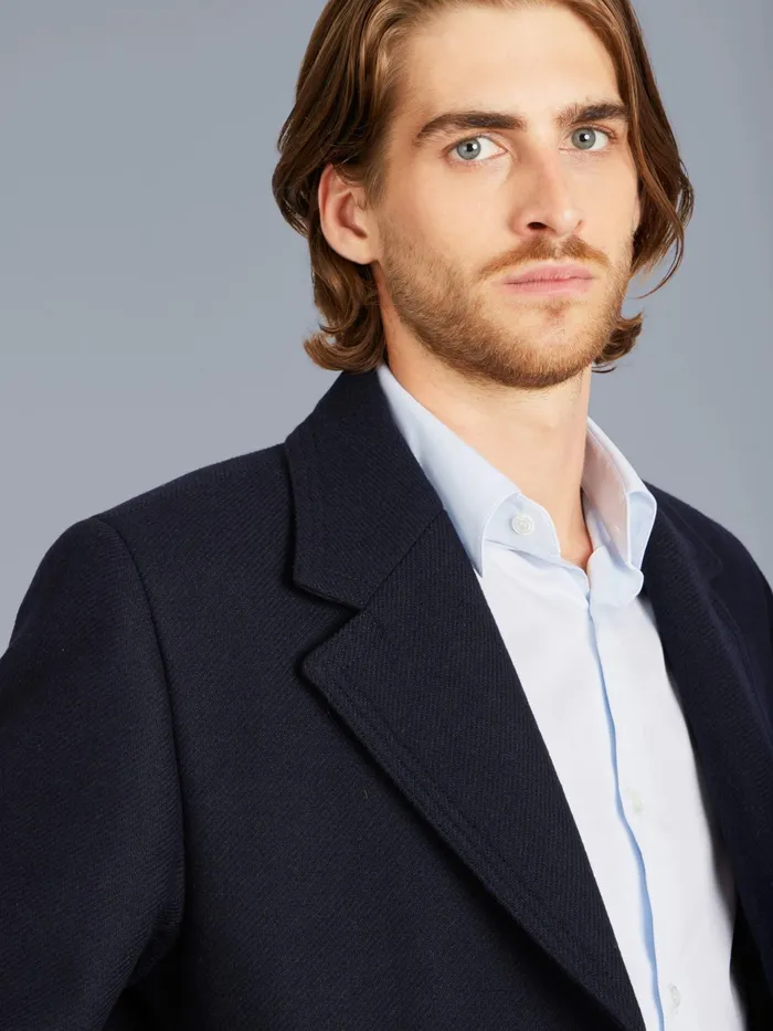 Agns B Jackets and Coats Men Midnight Blue Wool Blend Lined New North Coat