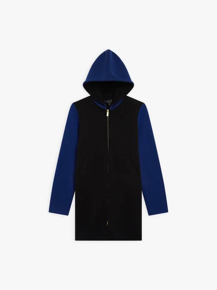 Agns B Jackets and Coats Women Black And Blue Merino Wool Hooded Oppo Coat