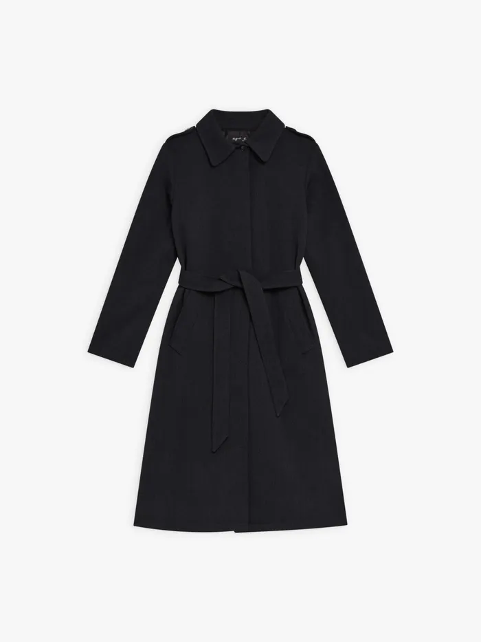 Agns B Jackets and Coats Women Black Wool Tricotine Trench Coat