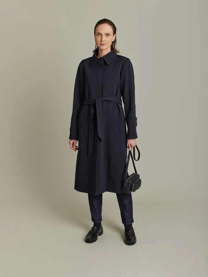 Agns B Jackets and Coats Women Black Wool Tricotine Trench Coat