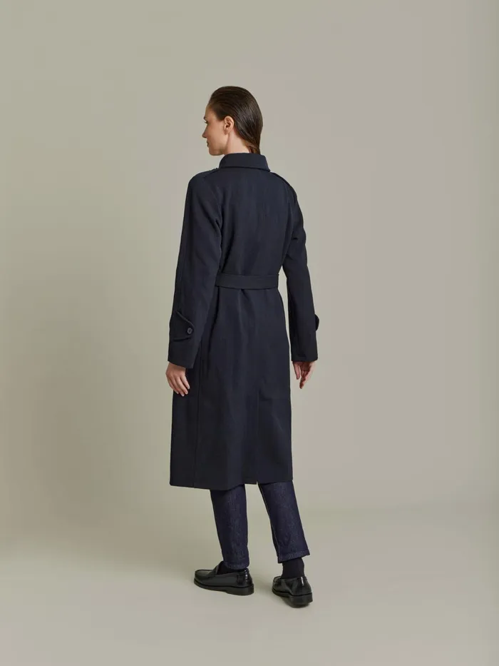 Agns B Jackets and Coats Women Black Wool Tricotine Trench Coat