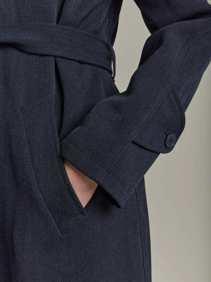 Agns B Jackets and Coats Women Black Wool Tricotine Trench Coat