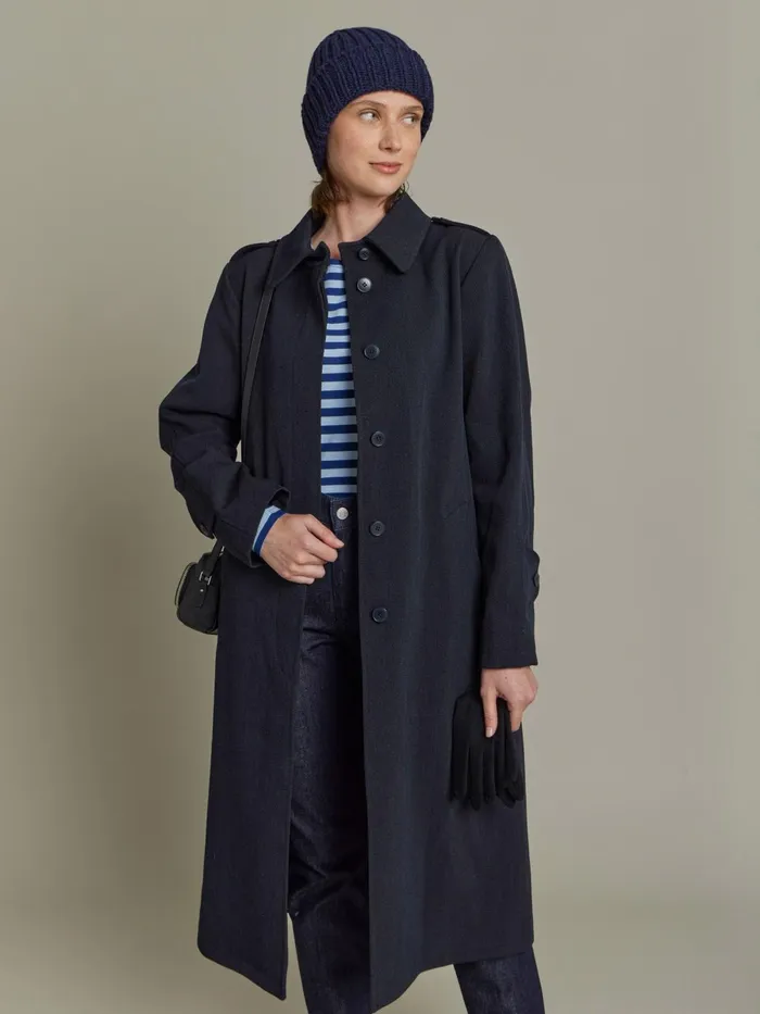 Agns B Jackets and Coats Women Black Wool Tricotine Trench Coat