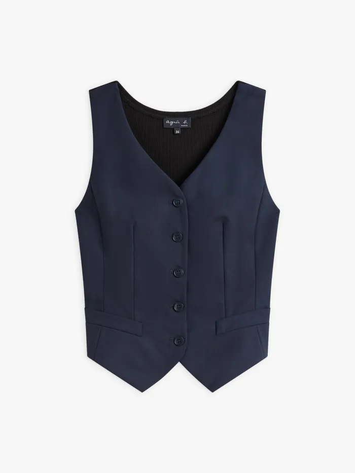 Agns B Jackets and Coats Women Blue Worsted Wool Vivien Waistcoat