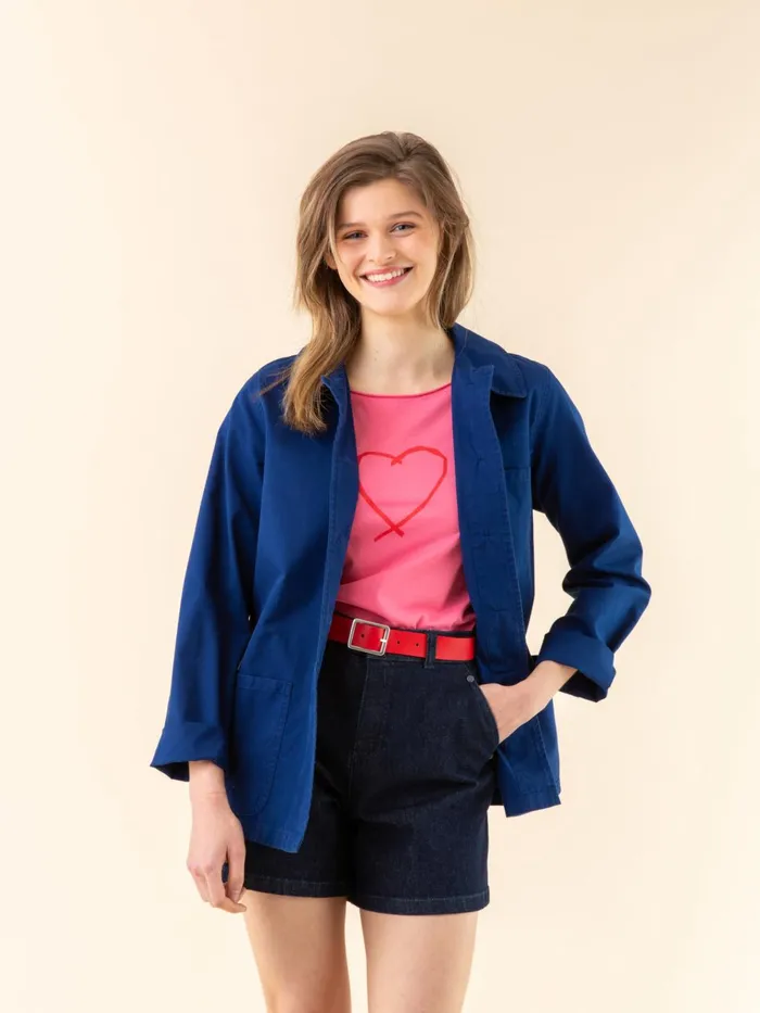 Agns B Jackets and Coats Women Dark Blue Washed Cotton Sanshui Jacket