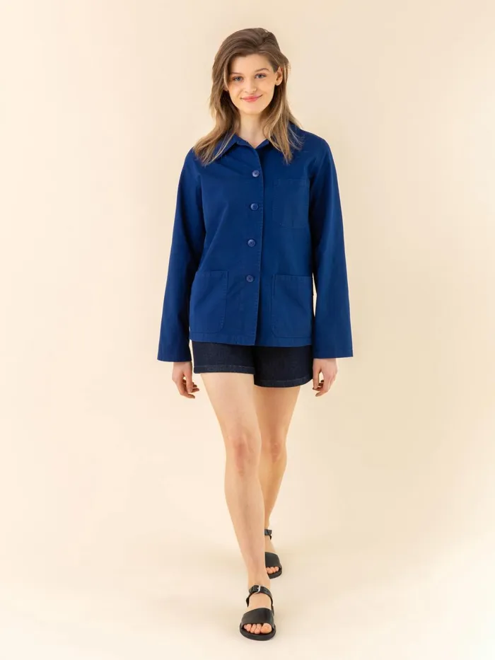 Agns B Jackets and Coats Women Dark Blue Washed Cotton Sanshui Jacket