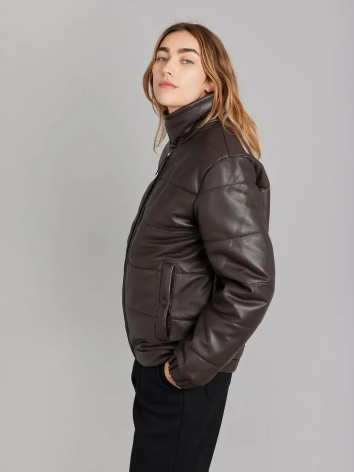 Agns B Jackets and Coats WomenMen Brown Unisex Lambskin Leather Padded Jacket