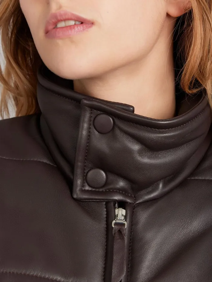 Agns B Jackets and Coats WomenMen Brown Unisex Lambskin Leather Padded Jacket