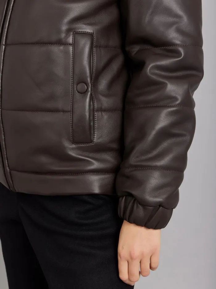 Agns B Jackets and Coats WomenMen Brown Unisex Lambskin Leather Padded Jacket