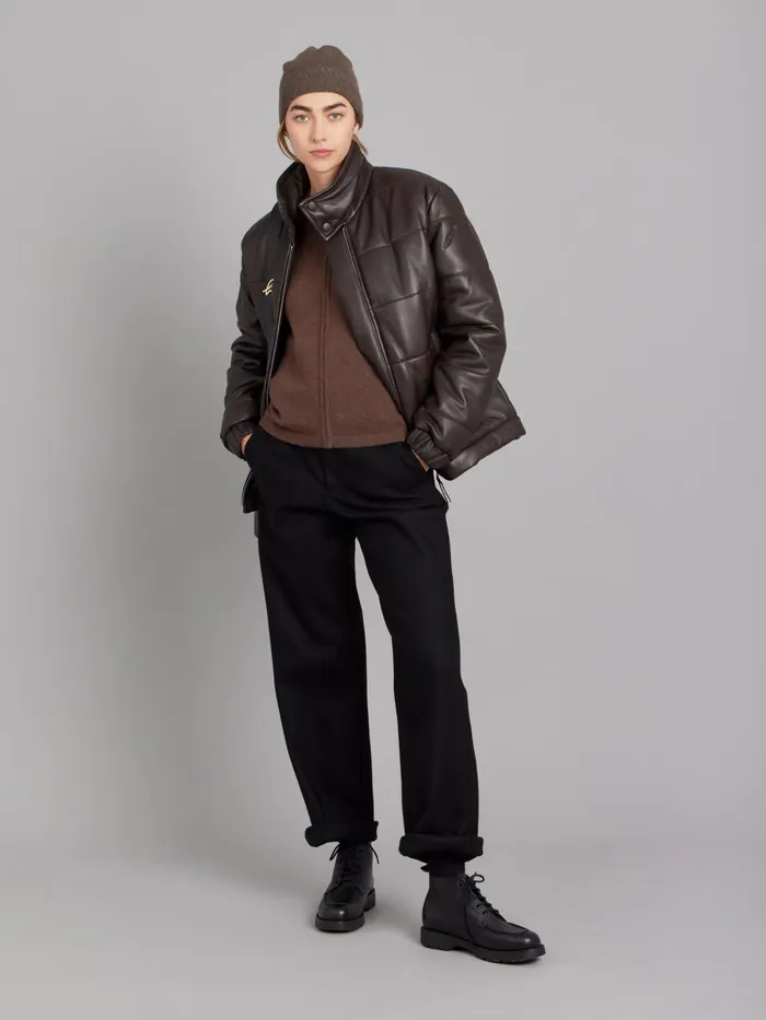 Agns B Jackets and Coats WomenMen Brown Unisex Lambskin Leather Padded Jacket