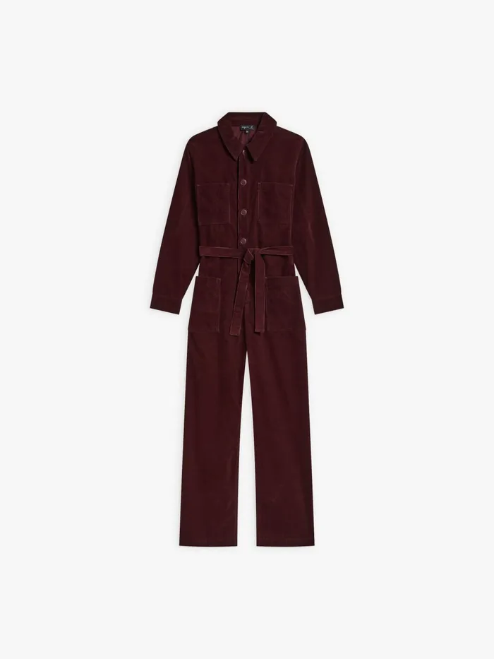 Agns B Jumpsuits Women Burgundy Velvet Jumpsuit