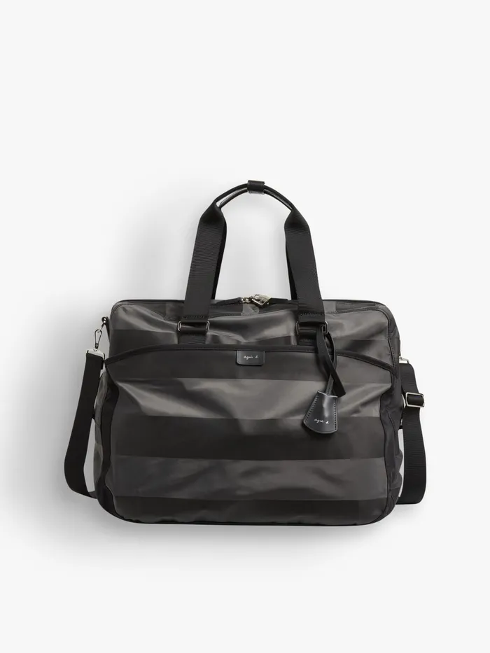 Agns B Large Bags and Totes Women Grey Striped Boston Travel Bag
