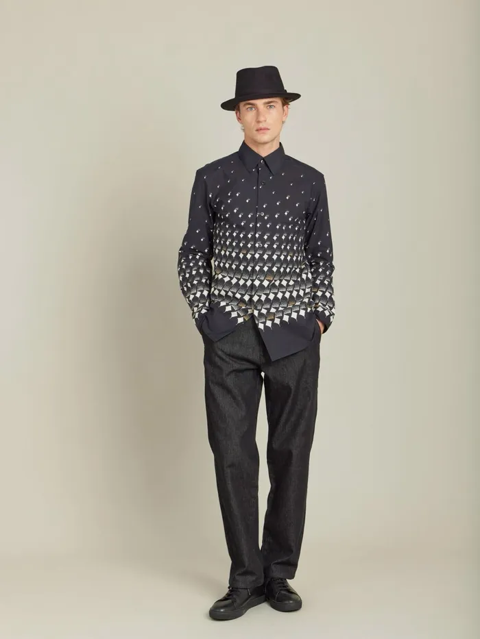 Agns B Shirts Men Black Cotton Geometric Print Thomas Shirt