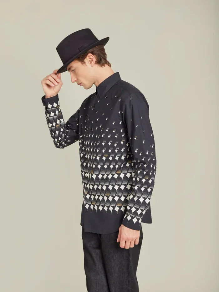 Agns B Shirts Men Black Cotton Geometric Print Thomas Shirt