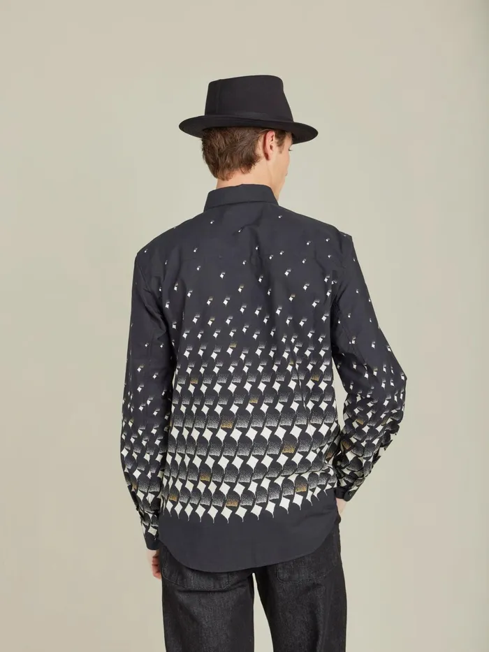 Agns B Shirts Men Black Cotton Geometric Print Thomas Shirt